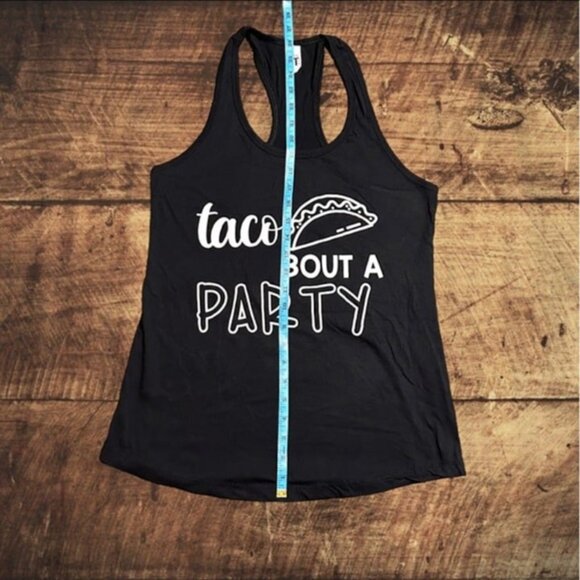 " Taco 'Bout a Party " Black Women's Graphic Sleeveless Racer Back Tank Top L - Picture 4 of 7